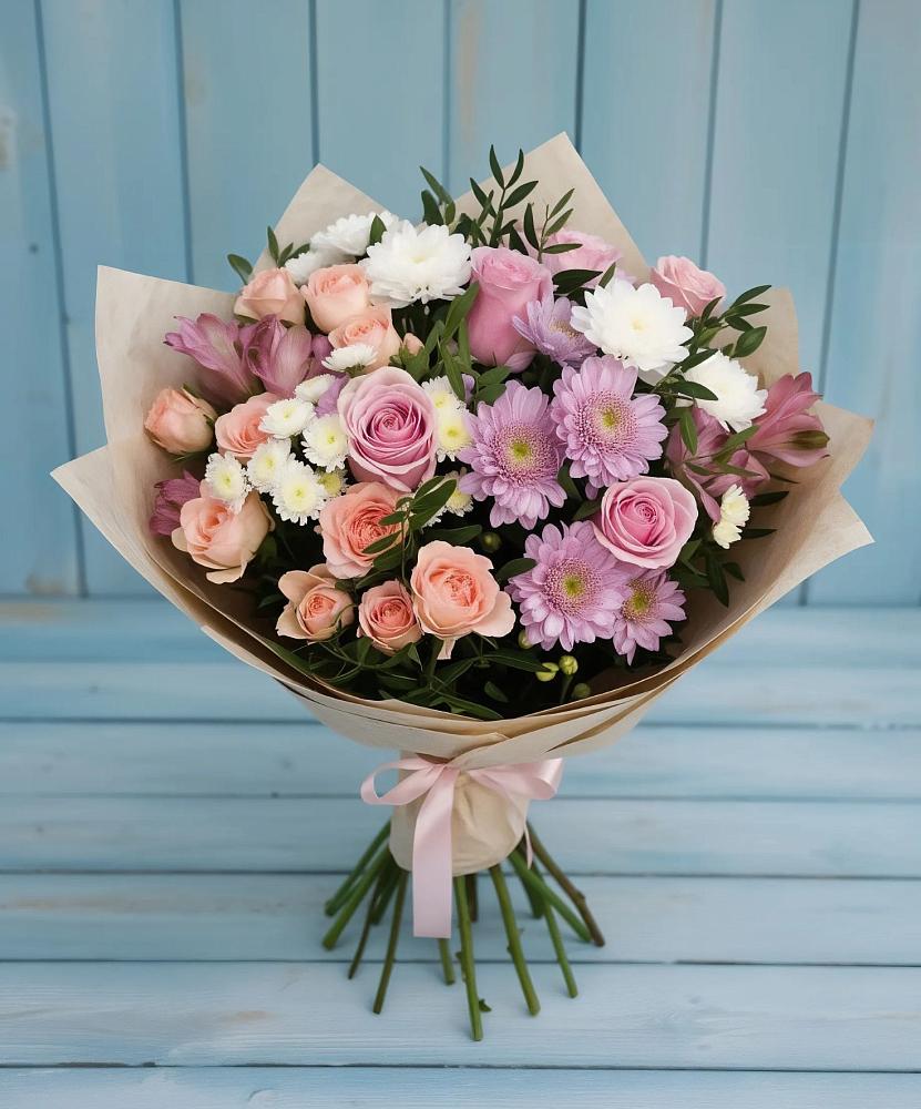 Букет цветов из: Хризантемы, Розы и Альстромерии в Садовом Республики Калмыкия