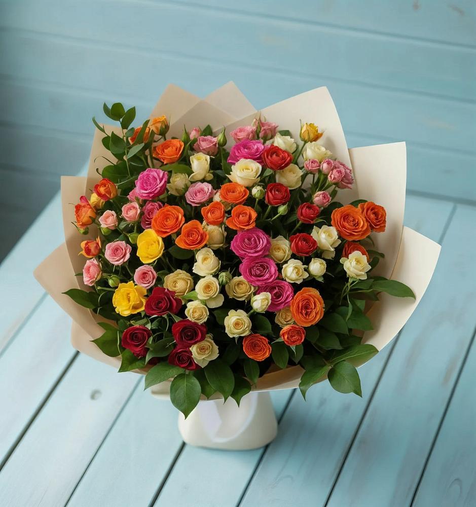 Букет Микс из разноцветных кустовых роз в Садовом Республики Калмыкия