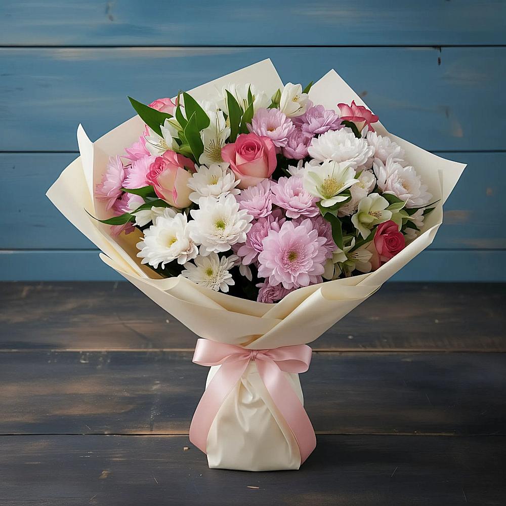 Букет цветов из: Хризантемы, Альстромерии и Розы в Садовом Республики Калмыкия